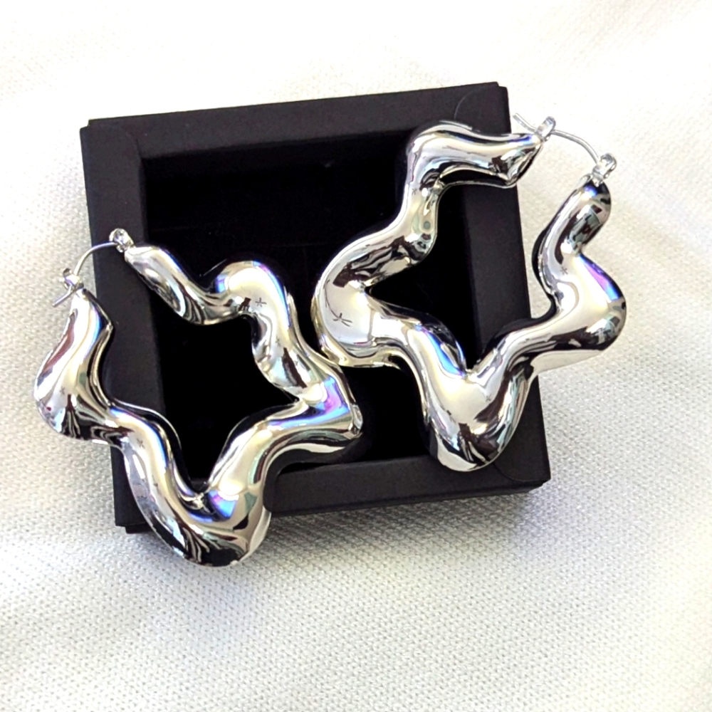 Yellow Gold/Silver Wavy Chunky Star Earrings